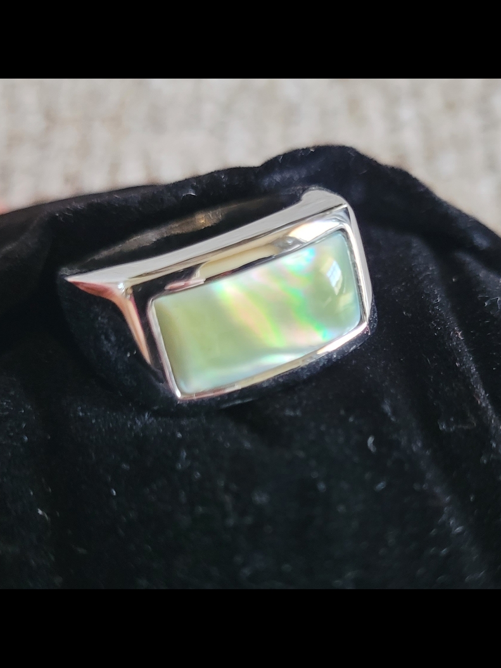 Silver Mother-of-Pearl Rectangular Statement Ring